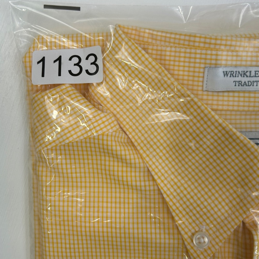 LL Bean Mens Short Sleeve Gingham Button Down Shirt Yellow White Traditional Fit - Picture 7 of 7